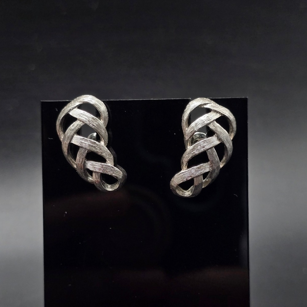 Avon 1980 Spunweave Earrings Silver Tone Pierced Open Work Vintage